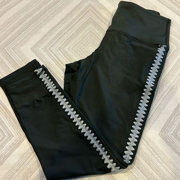 The Upside Women’s Nadiya Dance Midi Pant Leggings with Side Embroidery Design - Picture 1 of 6